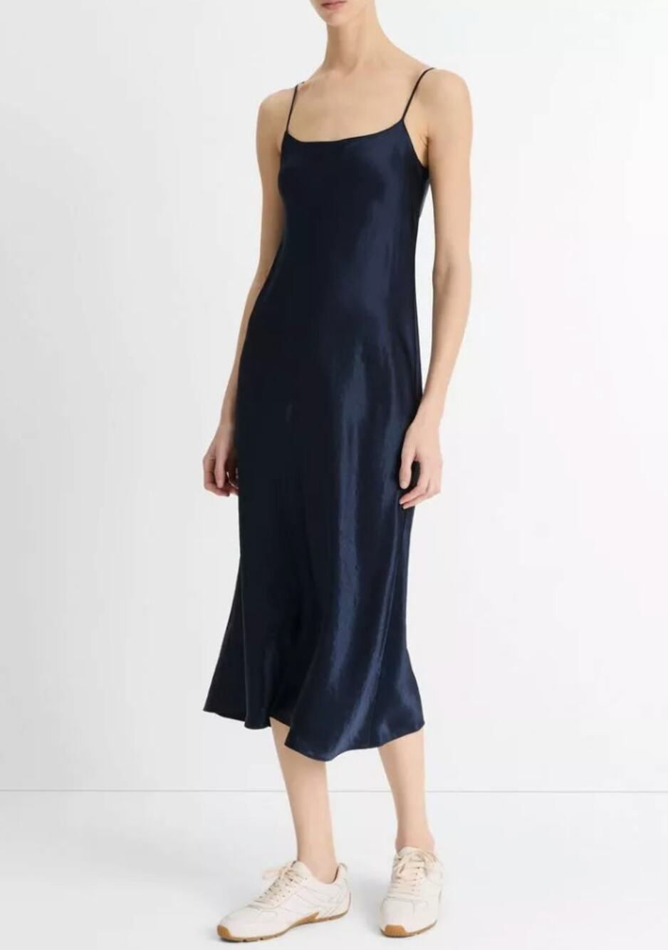 Vince Navy Blue Acetate Satin Slip Midi Dress Navy Minimalist Quiet Luxury M